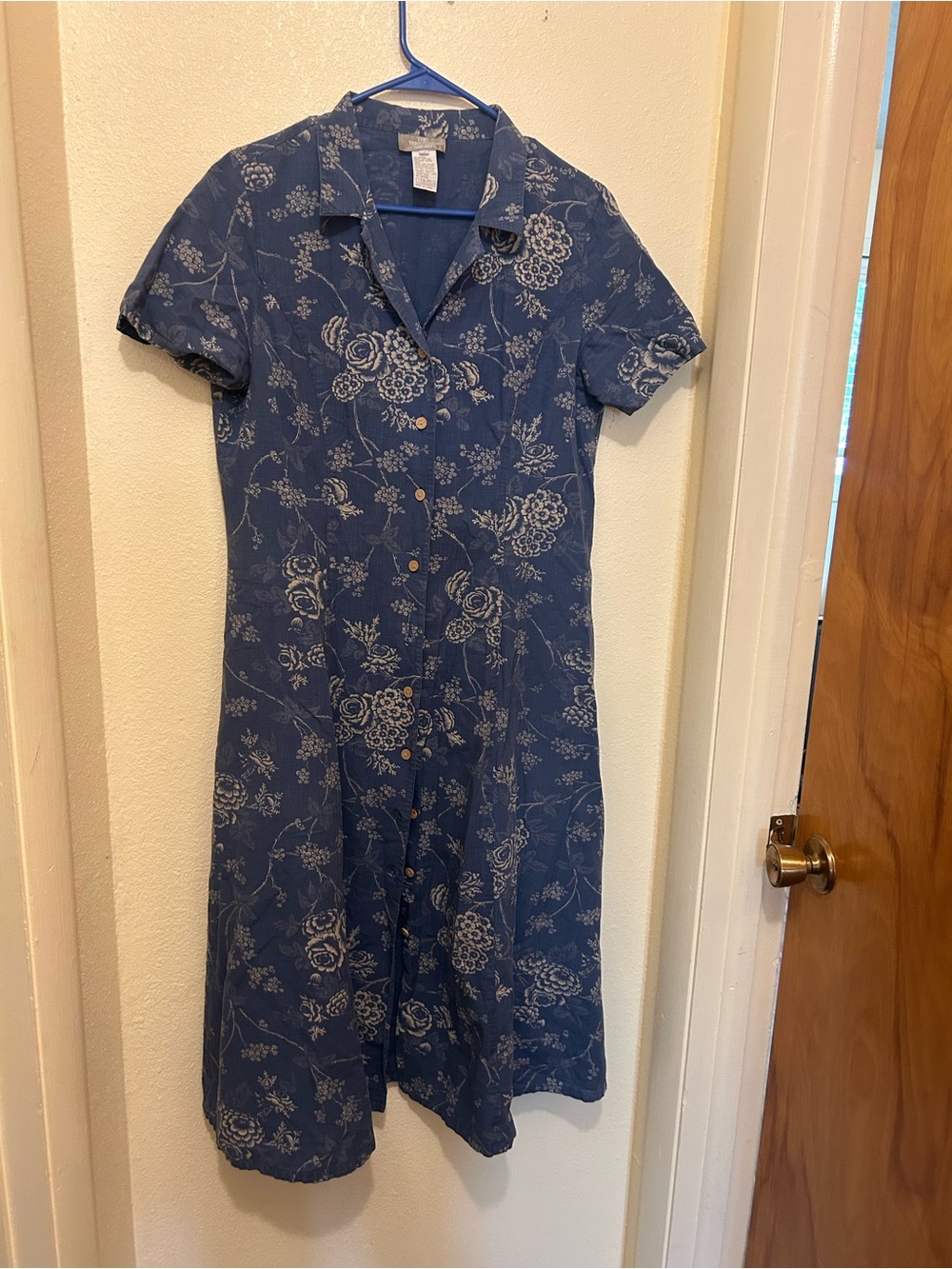 Vintage 90s The Territory Ahead blue floral button up collared dress 12